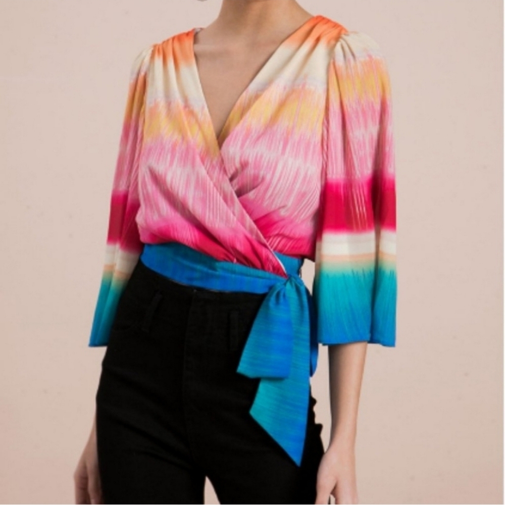 Jealous Tomato Vibrant Multicolor Wrap Top